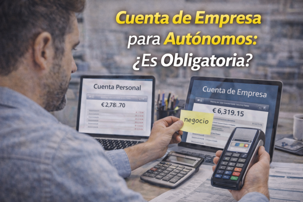 Empresario revisando ingresos y gastos en cuenta de empresa para autónomos
