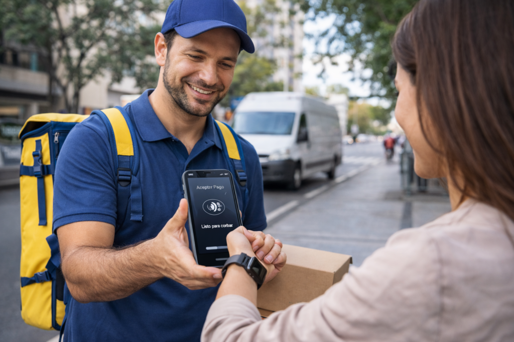 Pago sin contacto en la acera de la ciudad