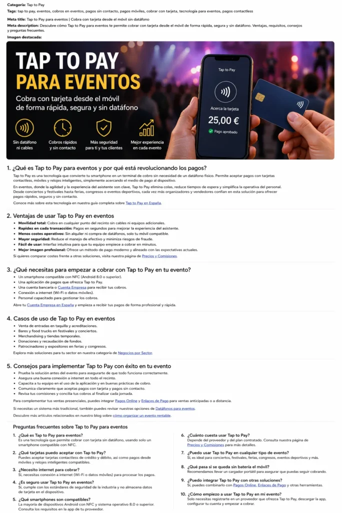Infografia tap to pay para eventos