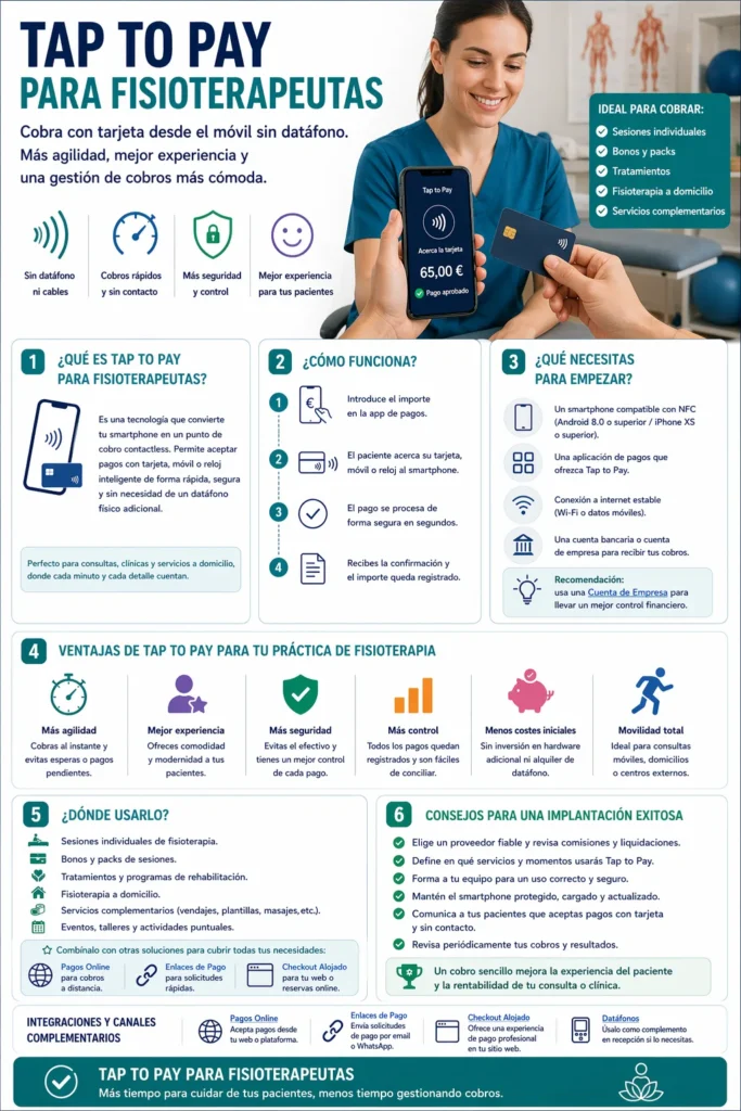Infografia tap to pay para fisioterapeutas